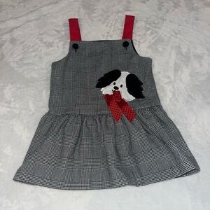 Vintage 90s Border Collie Puppy Black White Red Plaid Dress 4T